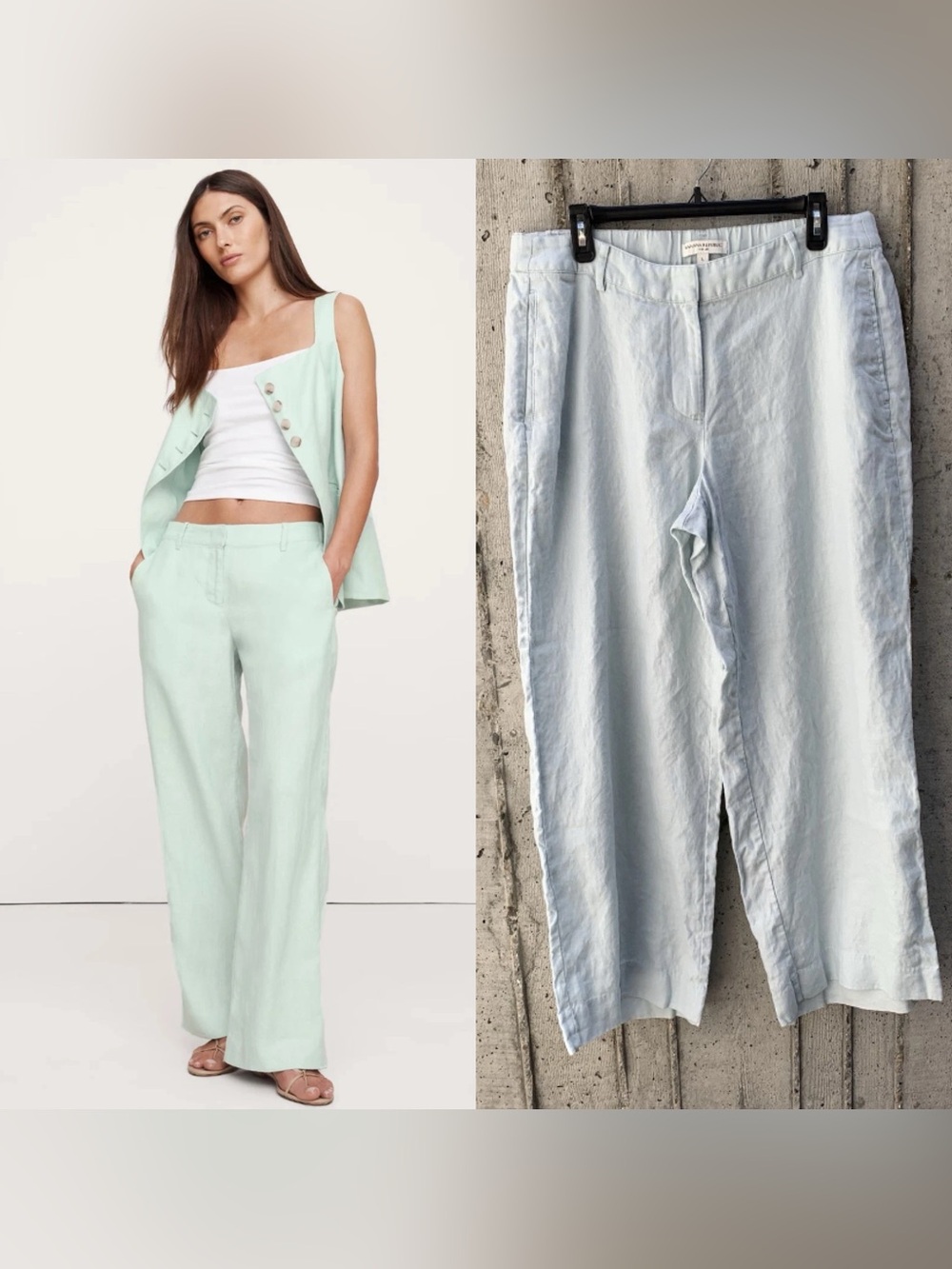 Banana Republic The Everyday Wide-Leg Linen Light Blue Pant Coastal Resort L